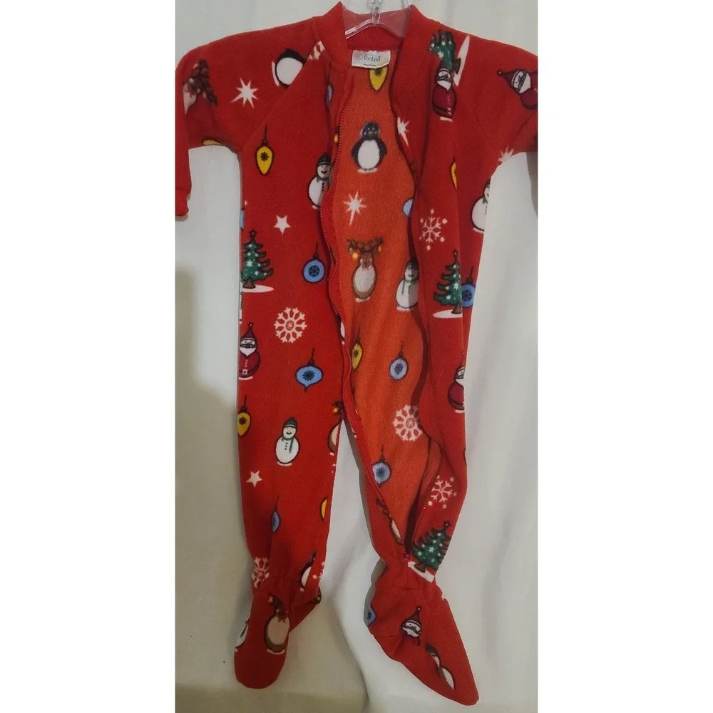 Footed‎ Red Pajamas Christmas Santa Snowman Penguin Fleece Baby XS